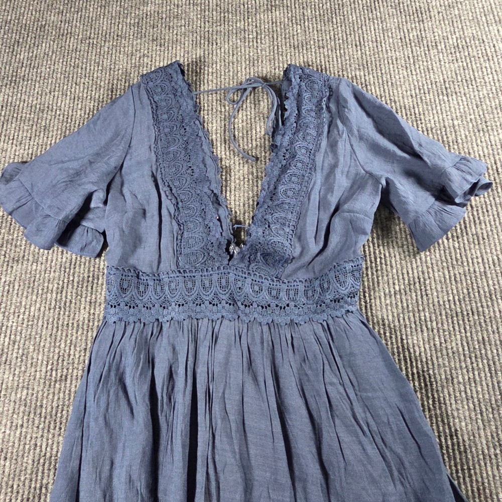Wishlist Apparel Boho Crochet Lace Trim Crinkle Gauze Maxi Dress - Picture 9 of 12